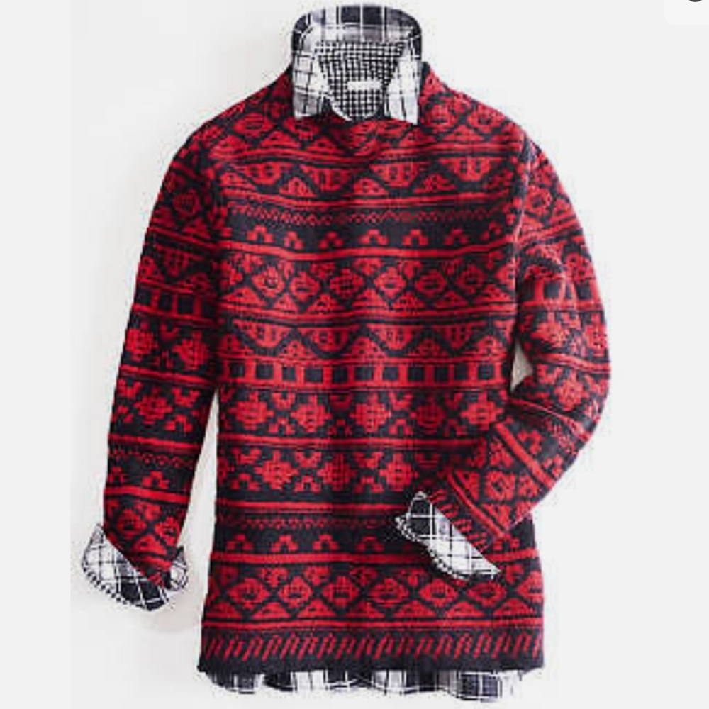 J.Jill Holiday Collection Sweater Red And Black Southwestern Design Size Medium